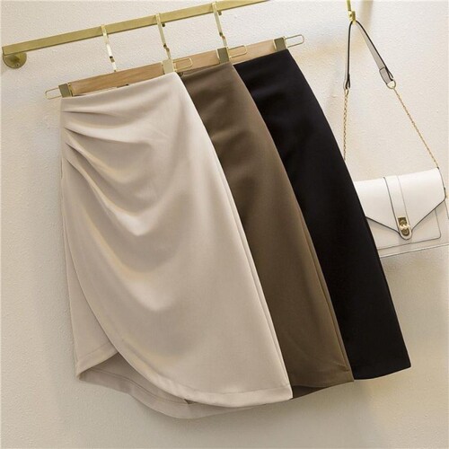 Women's Summer High-Waisted Tall Slimming A-Line Mini Skirt Sexy Medium Length Pleated Asymmetrical One-Step Skirt