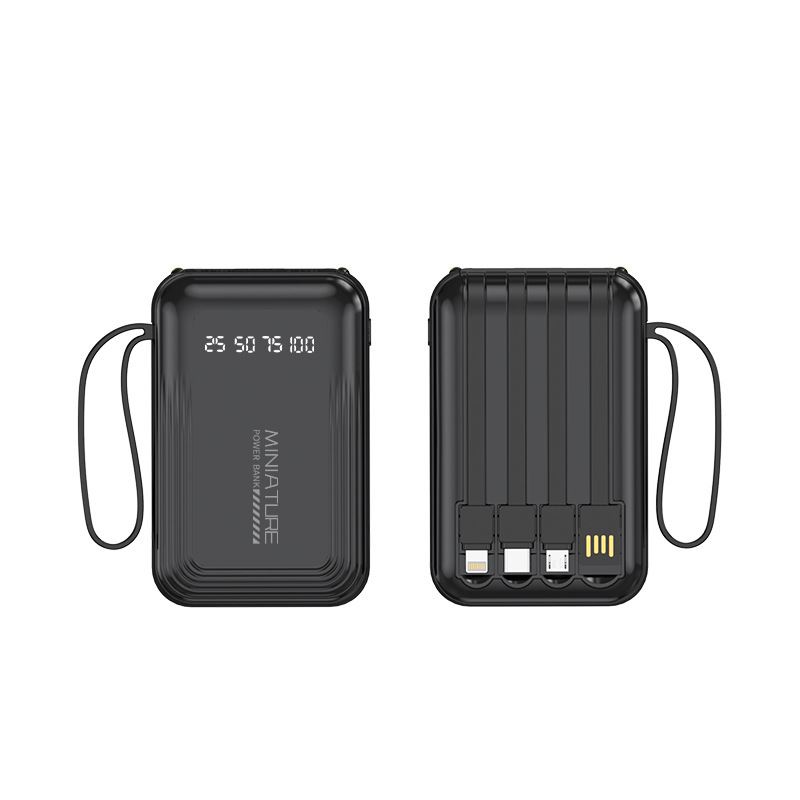 卸売コンパクトミニ内蔵ワイヤーパワーバンク 10000 mAh 大容量ギフトモバイル電源プリントロゴ|undefined