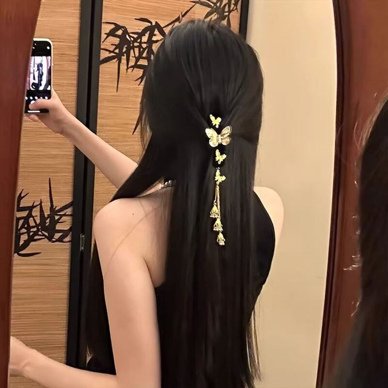 New Chinese-Style Three-Dimensional Butterfly Hairpin, Traditional Hanfu Style, High-End Gold Butterfly Tassel Hairpin Hair Accessory