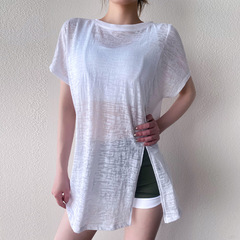 Loose Yoga Hoodie, Long-Sleeve, Hip-Hiding, Lightweight and Breathable, Sports Top, Running Slimming, Short-Sleeve T-Shirt, Fitness Wear