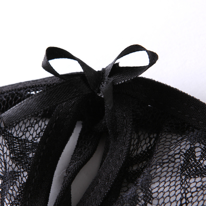Open-Crotch Lace Thong Panties, Sheer Polyester Women’s Lingerie, One Size Pink — detail image 18