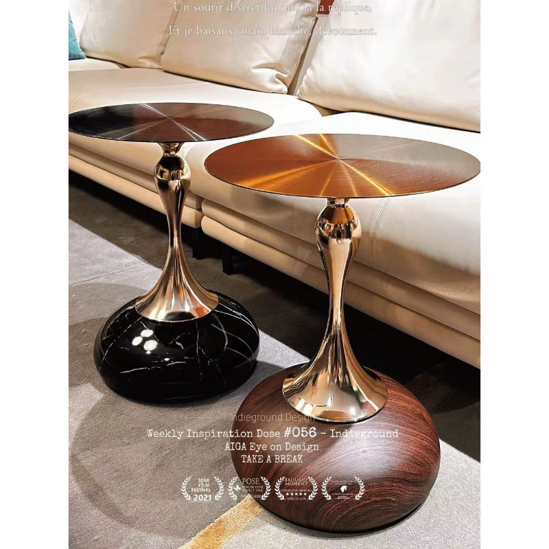 Журнальный столик в итальянском стиле, приставной столик для дивана, приставной столик, угловой столик, круглый маленький столик, передвижной прикроватный столик, круглый стол, матовый металл