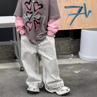 Tracing back to the source of 2025 spring new children's jeans boys and children Korean fashion 100 retro wide leg loose