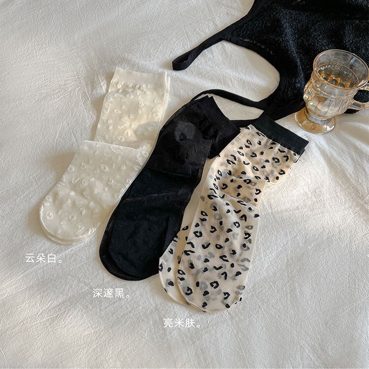 GOOD FA2025 spring and summer new leopard print jacquard short tube stockings thin through small socks ladies boat socks 25002 GOOD FA2025 spring and summer new leopard print jacquard short tube stockings thin through small socks ladies boat socks 25002