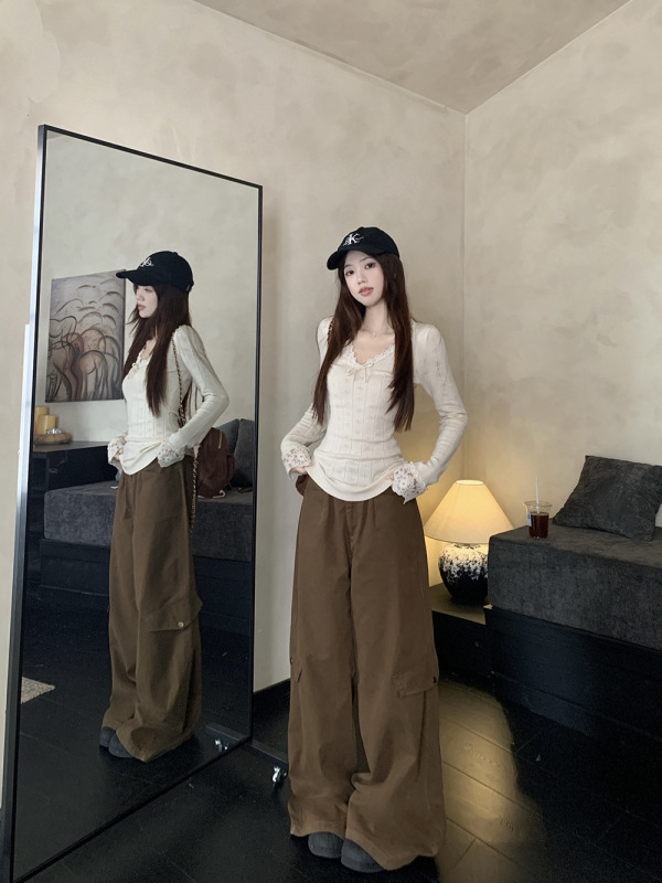 2025年秋装新款气质显瘦百搭花边蝴蝶结v领长袖打底衫上衣女|undefined