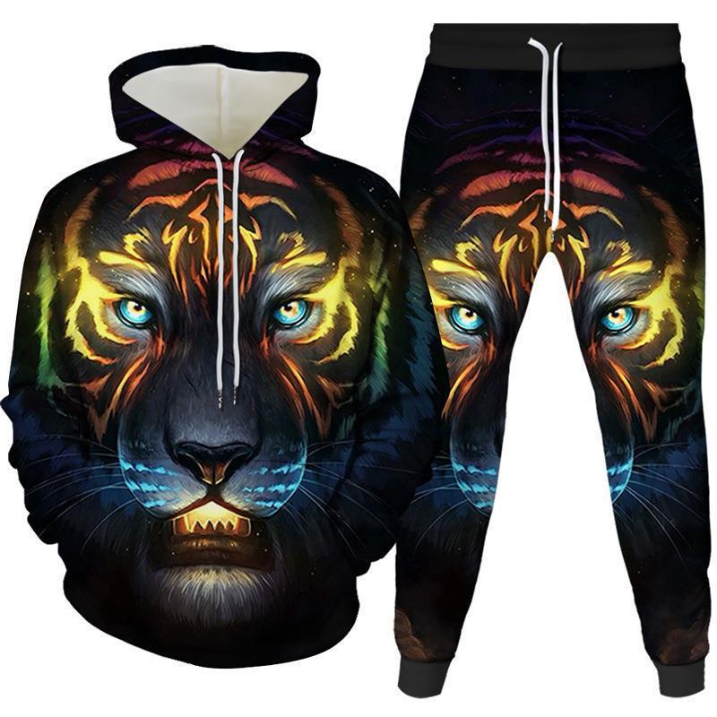 New Cross-Border Amazon Tiger and Lion 3D Printed Gaming Hoodie and Sweatpants Set New Cross-Border Amazon Tiger and Lion 3D Printed Gaming Hoodie and Sweatpants Set
