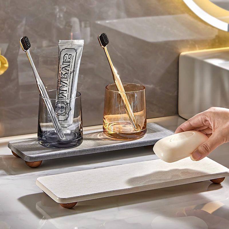 Diatom Mud Absorbent Pad Toothbrush Holder Mouthwash Cup Storage Rack Bathroom Wash Countertop Bathroom Storage Storage Tray