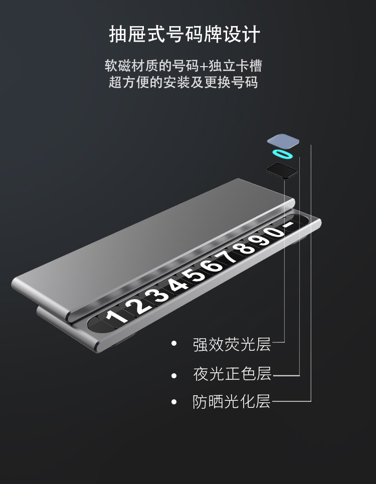 High-End New Metal Temporary Parking Sign, Car Moving Card Number Plate, Durable and Hidden Type for Vehicle Use