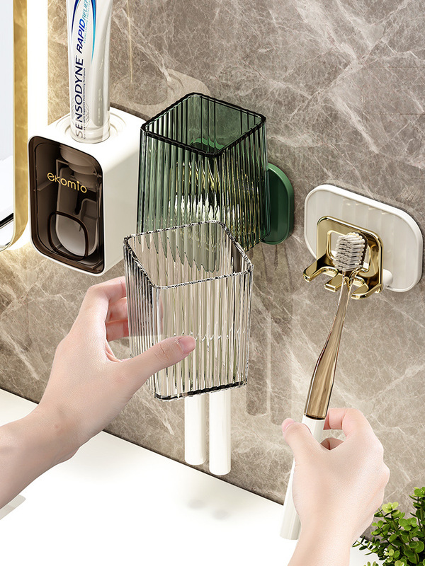 Mouthwash Cup toothbrush rack suit punch-free light luxury family Electric toothpaste storage bathroom wall hanging