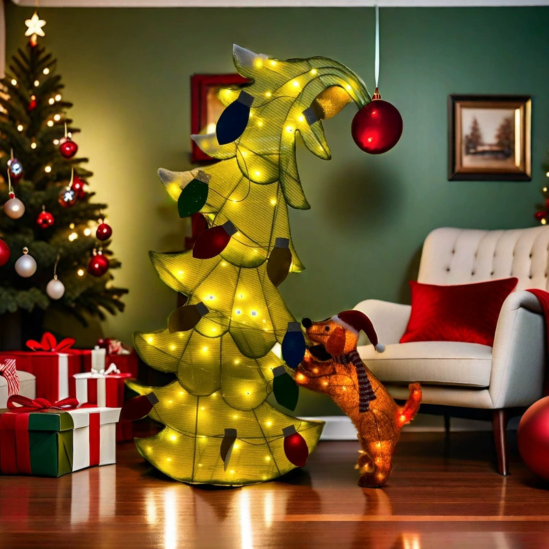 Новый трансграничный американский двор рождественский крытый открытый двор светящиеся огни щенок рождественская елка праздничное украшение