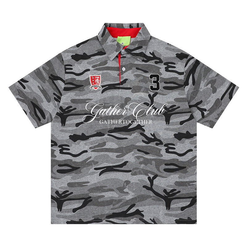 2026 New American-Style Trendy Camouflage Short-Sleeve Polo Shirt for Men, Summer Turn-Down Collar with Letter Embroidery, Fashionable Loose Top