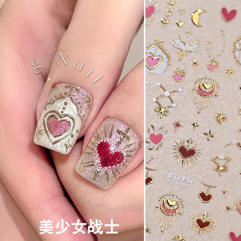 Bonita guerrilla en relieve estampado pegatinas de uñas de ensueño polvo de agua hielo luna estrella luna totem joyas de uñas