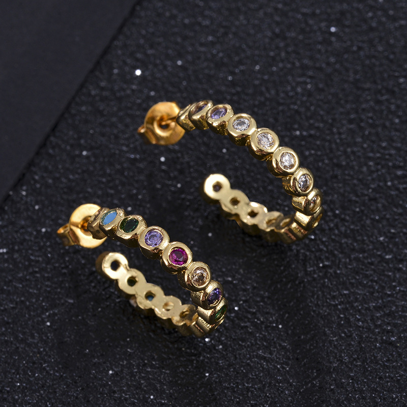 Fashion Color Zircon Round Earrings Wholesale display picture 2