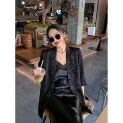 9292黒色新中国式五分袖スーツコート女性夏2024国風気質高級感薄手ジャカード
