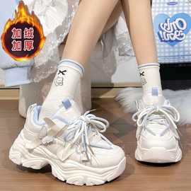 加绒加厚老爹鞋女2025冬季新款厚底增高二棉鞋百搭学生运动鞋