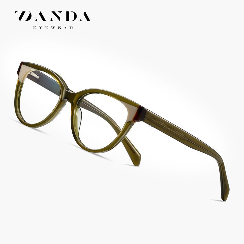 Gafas anti-azul de venta caliente transfronterizas F22104 Placa de forja multicolor Espejo plano Estante óptico de ácido acético de ojo de gato de moda