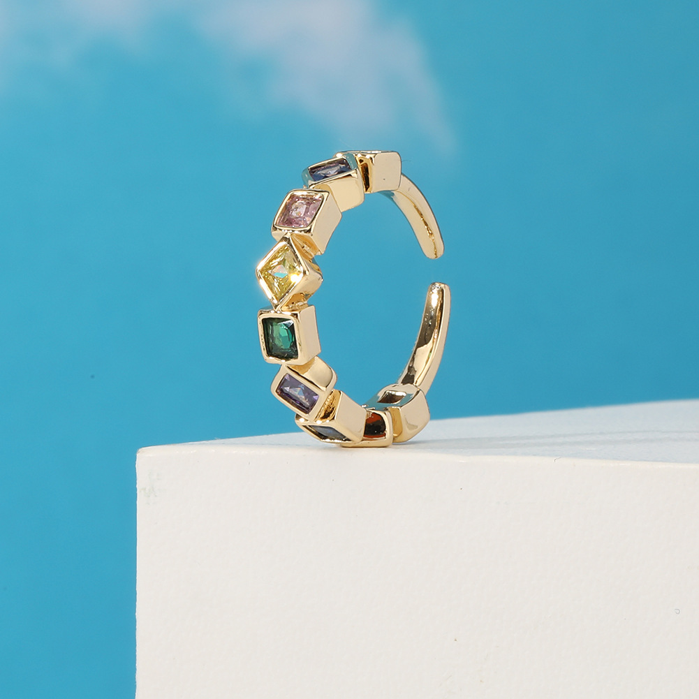 Simple Style Rhombus Copper Open Ring Plating Zircon Copper Rings