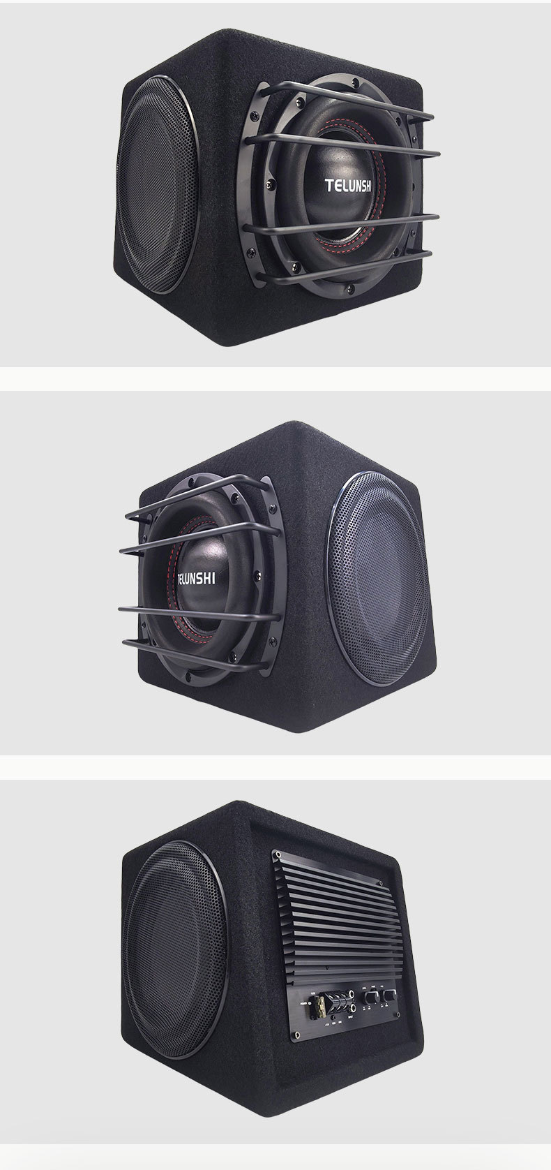 Source Factory 12V Car Active Subwoofer with Three-Sided Sound Output, Dual Passive Radiation Cone, Trunk Audio Wholesale