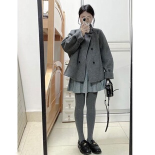 2025 New Winter Style Small Loose Korean Style Woolen Outwear Gray Stand Collar Short Woolen Outwear for Women