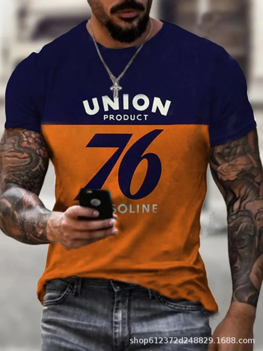 Cross-border Amazon hombres camisa de cuello redondo retro manga corta estilo europeo y americano impreso N ° 66 carretera carta camiseta