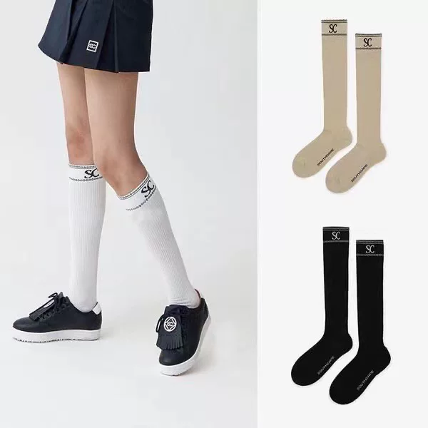 Can Be Worn in All Seasons, Korean Golf Socks for Men and Women, Solid Color Letter Printed Socks, Casual Non-Slip Outdoor Breathable Ball Socks