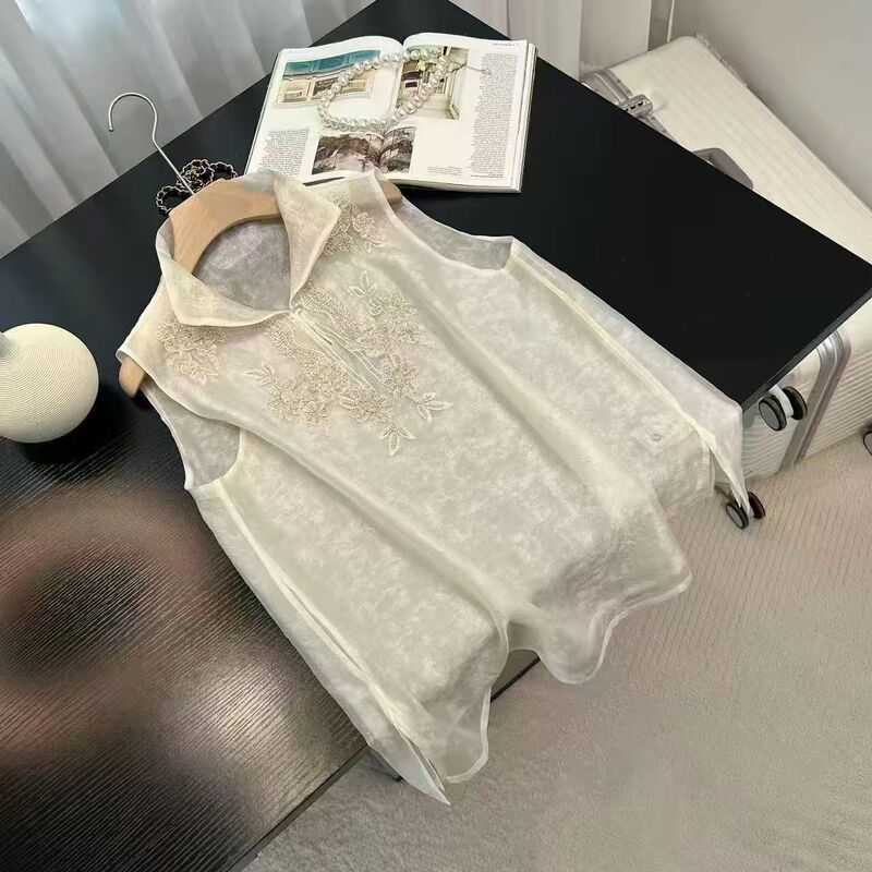 New Chinese-Style National Style Women's Clothing, Heavily Embroidered Sleeveless Top, Elegant Vest, Retro Jacquard Blouse for Summer