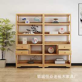 老榆木博古架多层茶具展示柜玄关隔断置物架现代卧室书架隔断架