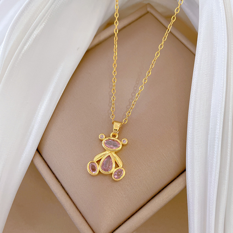 Gorgeous Pink Bear Pendant Necklace - Versatile Titanium Steel_voghion.com