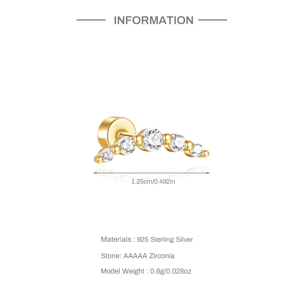 3g Weight Zircon Inlay Material Ear Studs Classification Ear Cartilage Rings & Studs Piercing Type 1 Piece Quantity Daily, Festival Occasion 925 Sterling Silver Material Geometric Pattern Unisex Gender Inlay Design Shiny Style 1 Piece Ear Cartilage Rings & Studs Shiny Geometric 925 Sterling Silver Inlay Zircon Ear Cartilage Rings & Studs 无