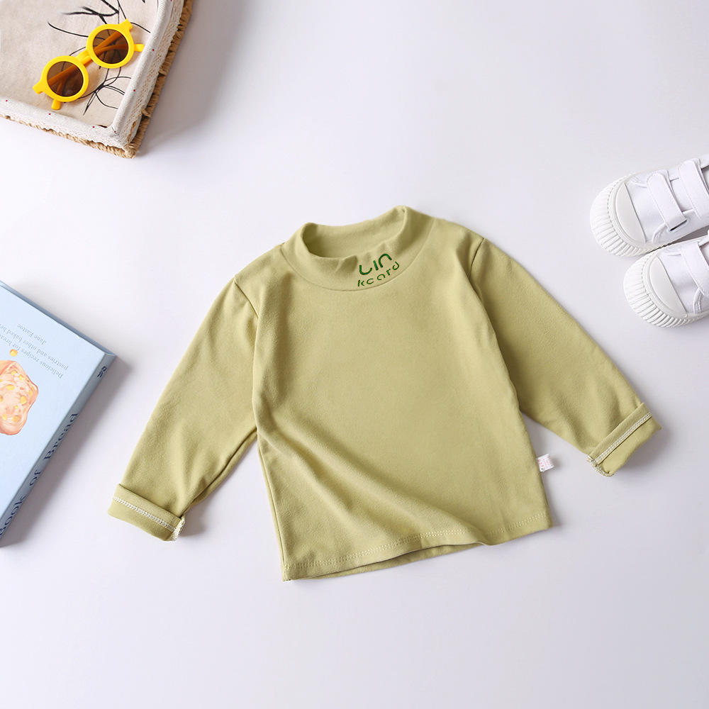 Camiseta de niñas camiseta de manga larga para niños de otoño y invierno ropa de base para bebés con camiseta de cuello medio alto para niños delgada