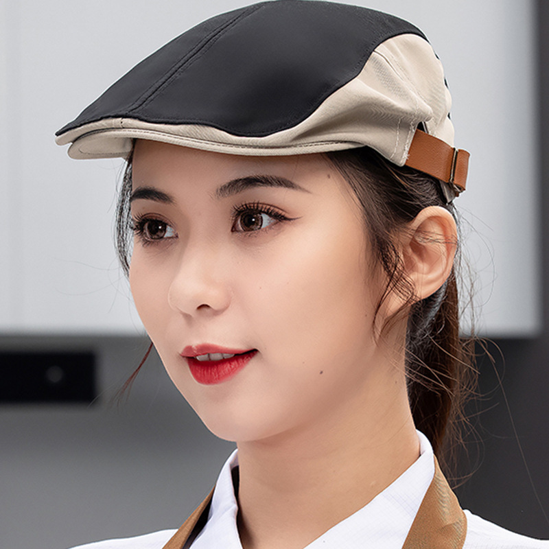 Nueva boina de vaqueros sombrero de cocinero camarero sombrero de trabajo sombrero de frente sombrero de boina de restauración mujer bordado personalizado