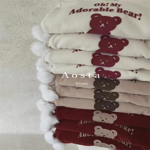 ins Korean style infant red velvet pointy hat Christmas and New Year clothes for boys and girls cute bear hooded sweatshirt