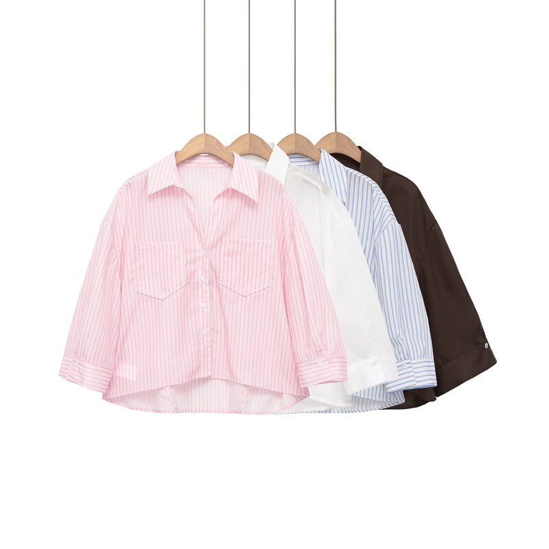 Pb&Za Wholesale New French Commuter Style Double-Pocket Loose Casual Drapey Shirt with Turn-Down Collar 2082813 Pb&Za Wholesale New French Commuter Style Double-Pocket Loose Casual Drapey Shirt with Turn-Down Collar 2082813