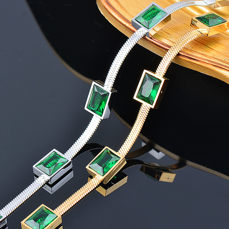 Fashion Square Titanium Steel Plating Zircon Necklace 1 Piece