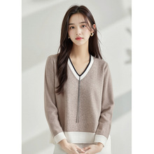 【BC定单】2025秋季新款v领长袖山羊绒撞色针织衫女重工链条上衣