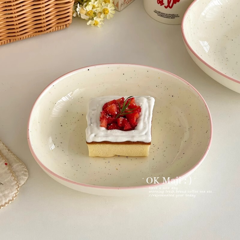 Internet Celebrity Plate Creative Dinner Plate Ins Style Tableware Ceramic Dish Plate Household Oval Plate Pagatti Fruit Saladas