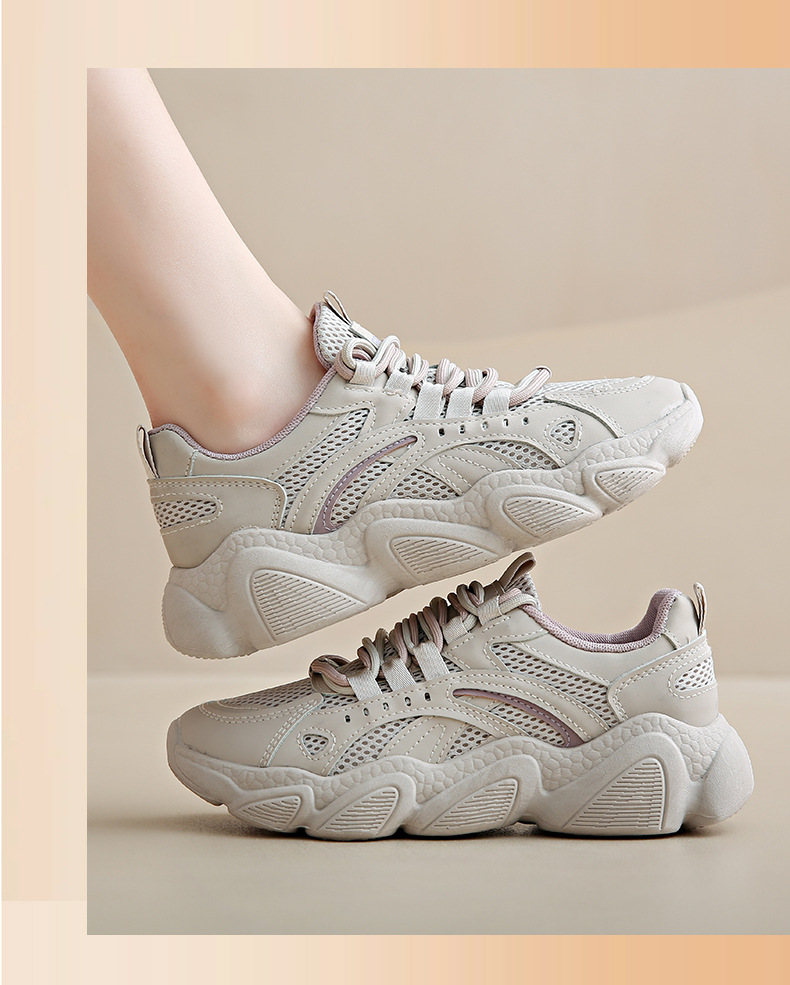 INS Korean Version Mesh Low Top Dad Shoes 2023 Autumn New Breathable Student Sports Increase Leisure_voghion.com