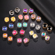 复古镶钻耳环方形摩卡水晶无耳洞耳夹糖果色时尚百搭耳环跨境批发