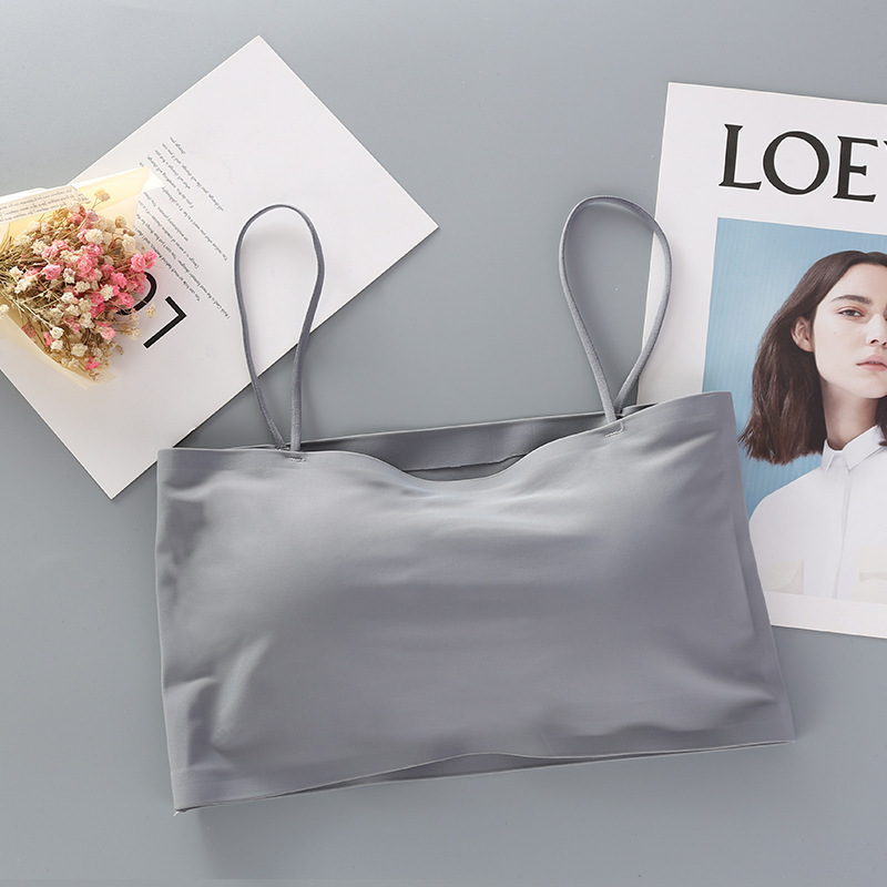 Seda de hielo sin costuras envuelto en el pecho una palabra babero belleza espalda chica sujetador inalámbrico ropa interior Mujer deportes tubo Top camisola