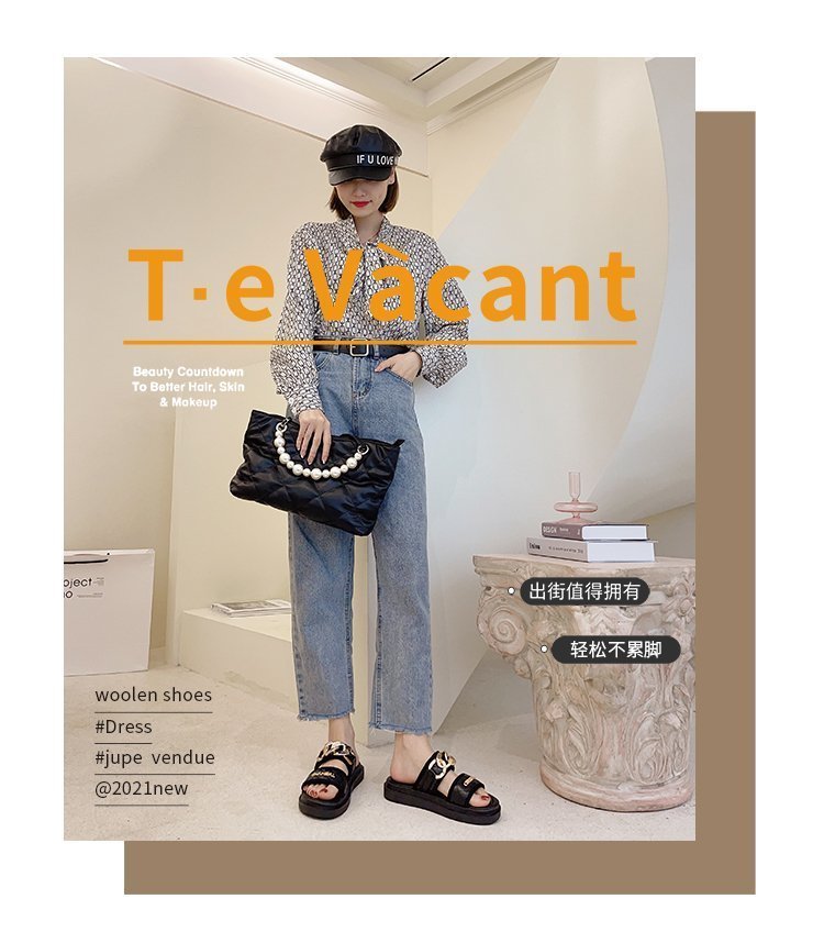 Damen-Oberbekleidung, Keilabsätze, Influencer-Intrend-Sandalen, 2021 neuer Mode-Tanga mit Metallkette und dicker Sohle_voghion.com