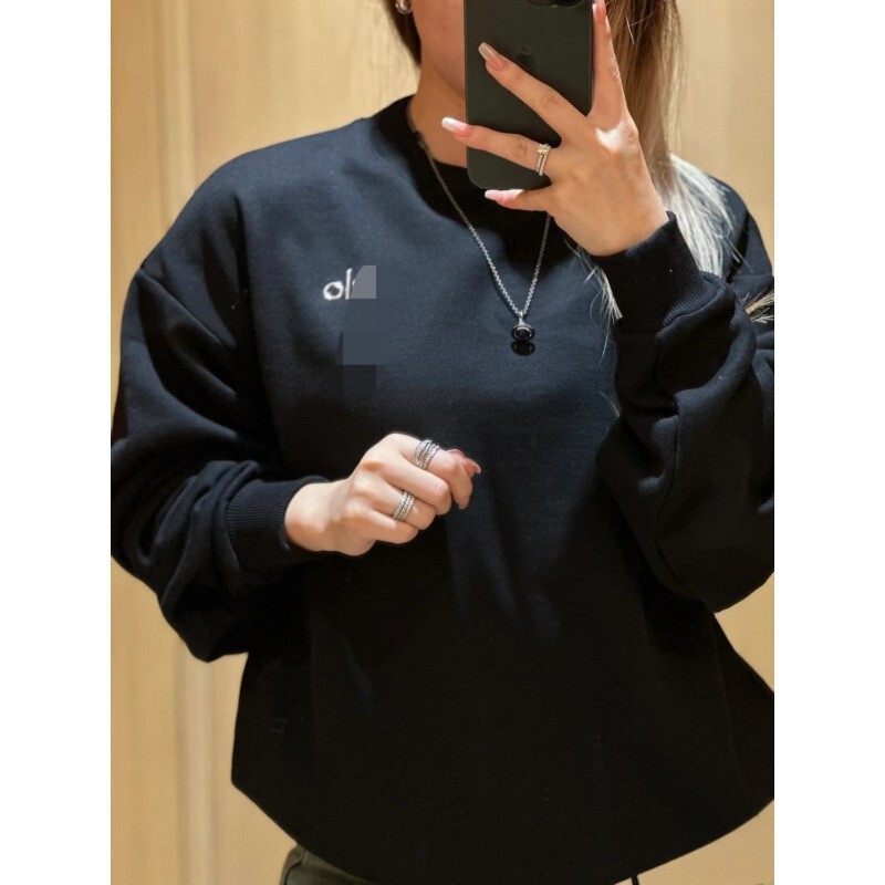 Alo2025 Spring Letter Logo Terry Round Neck Long-Sleeved Loose Couple Sweatshirt Pure Color Simple Style Versatile Yog Alo2025 Spring Letter Logo Terry Round Neck Long-Sleeved Loose Couple Sweatshirt Pure Color Simple Style Versatile Yog