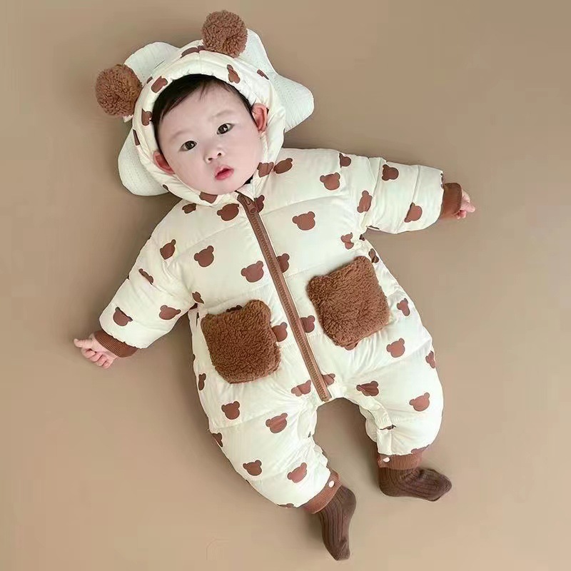 Ropa de bebé, ropa de invierno, recién nacidos, hombres y mujeres, bebés, monos súper lindos más algodón cálido de terciopelo, ropa de salida de invierno