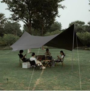 Butterfly-Shaped Vinyl Canopy Tent Outdoor Black Camping Style Sun Protection Vinyl Coating Rainproof Camping Style Portable Equipment