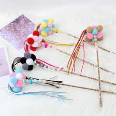 Factory cross-border supply feather wand handmade tassel fairy colored yarn ball bell cat toy cat supplies