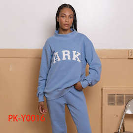 26春季新款北美小众PARKE字母贴布绣花宽松半高领经典款女士卫衣