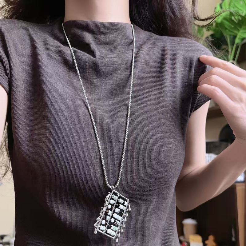 甜美少女算盘项链账房先生天然石可抽拉毛衣链小众设计气质锁骨链|undefined