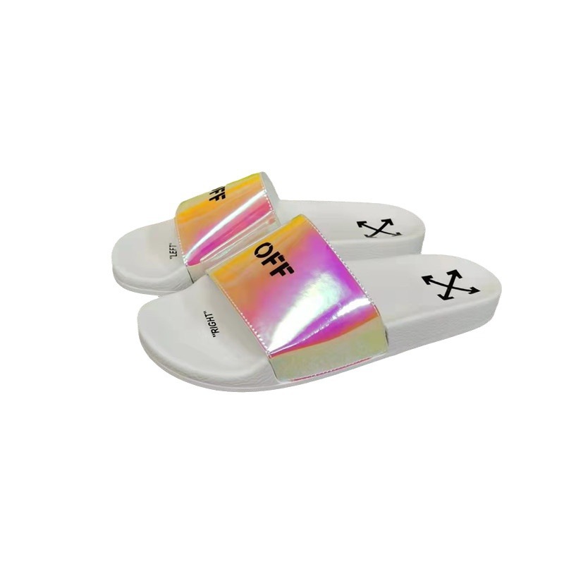 Off-White Slippers for Men and Women, Soft-Soled High-Heeled Shoes for Home Use, Zebra-Patterned Non-Slip Flat Sandals, Lightweight and Suitable for Outdoor Wear