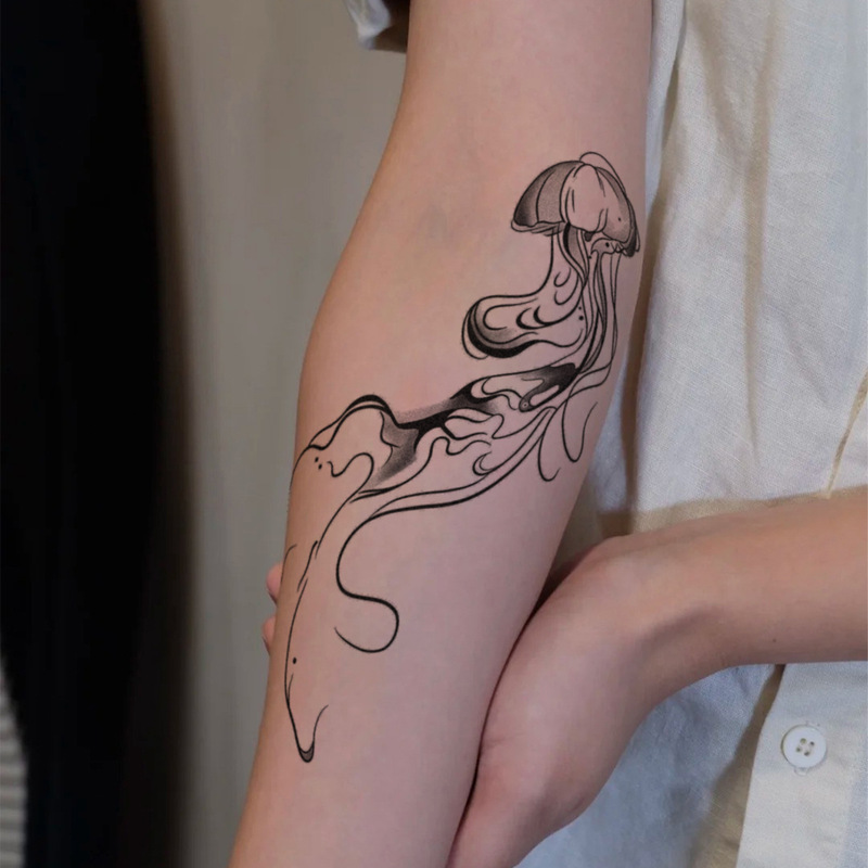 Cross-Border Popular Item with a High-End Feel, Instagram-Style, Personalized, Simple, Fresh, Ink-Style Jellyfish Arm Tattoo Sticker Cross-Border Popular Item with a High-End Feel, Instagram-Style, Personalized, Simple, Fresh, Ink-Style Jellyfish Arm Tattoo Sticker