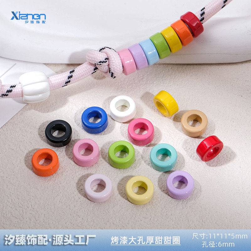 Painted Large-Hole Thick Donut Perforated Acrylic Beads for Bag Charms, Shoe Accessories, Phone Chains, DIY Jewelry Components Painted Large-Hole Thick Donut Perforated Acrylic Beads for Bag Charms, Shoe Accessories, Phone Chains, DIY Jewelry Components