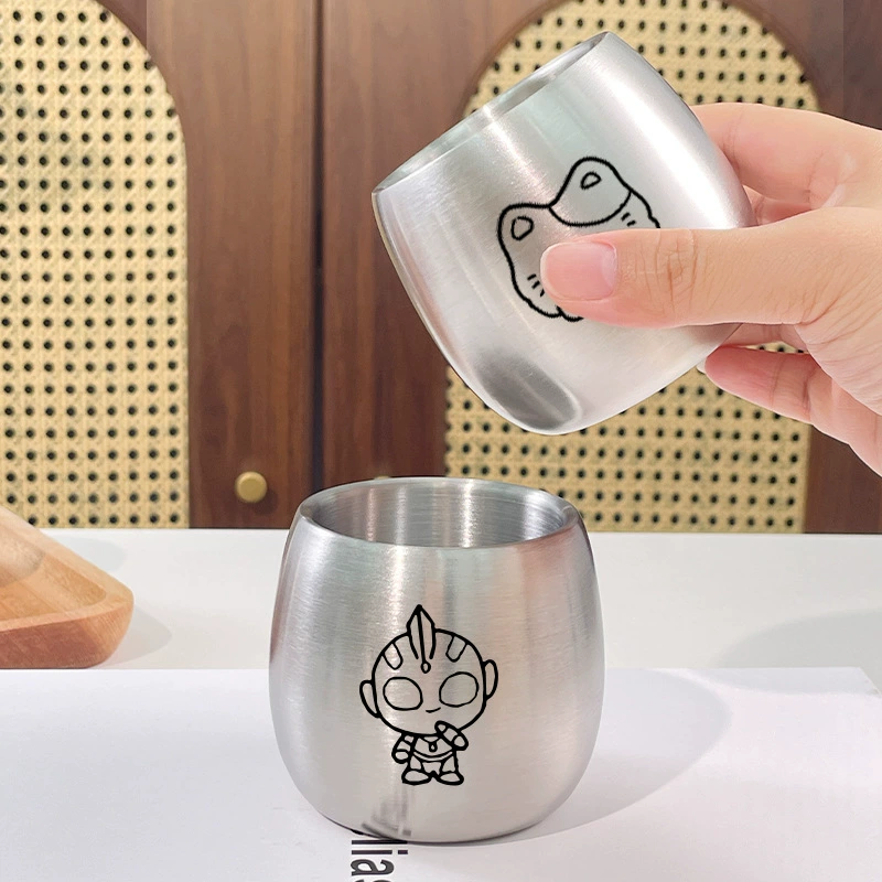 304不锈钢杯小杯子儿童水杯家用可爱双层圆形口杯宝宝牛奶杯批发